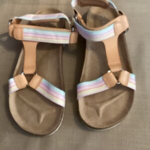 NWOT Cat & Jack Tan Sandals with Pastel Straps